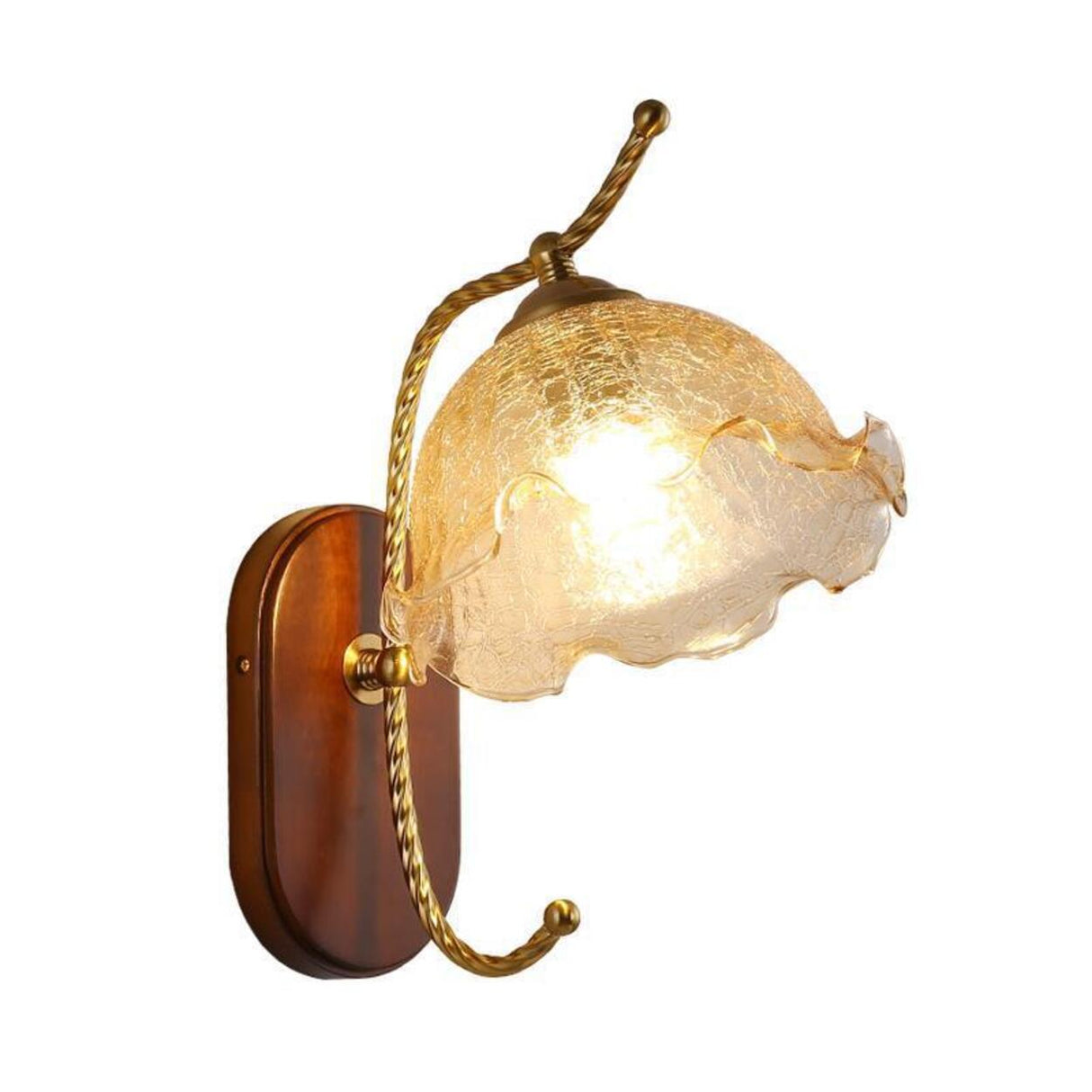 Unique Curved Arm Walnut Dome Metal Wall Sconce Image - 5