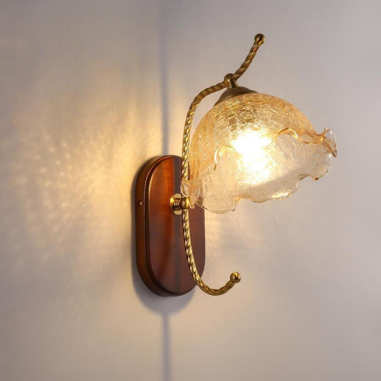 Unique Curved Arm Walnut Dome Metal Wall Sconce Image - 8