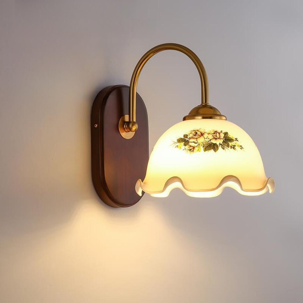 Unique Curved Arm Walnut Dome Metal Wall Sconce Image - 9