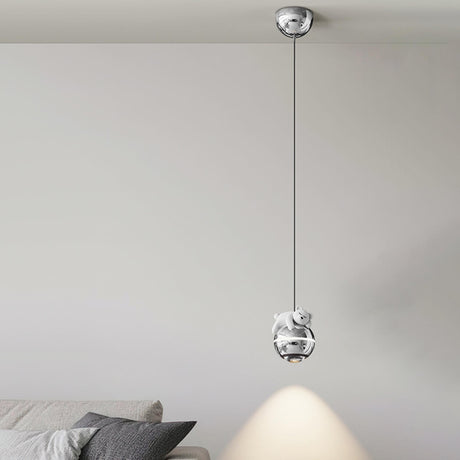 Unique Cute Bear Chrome Globe Children Room Pendant Light Image - 2