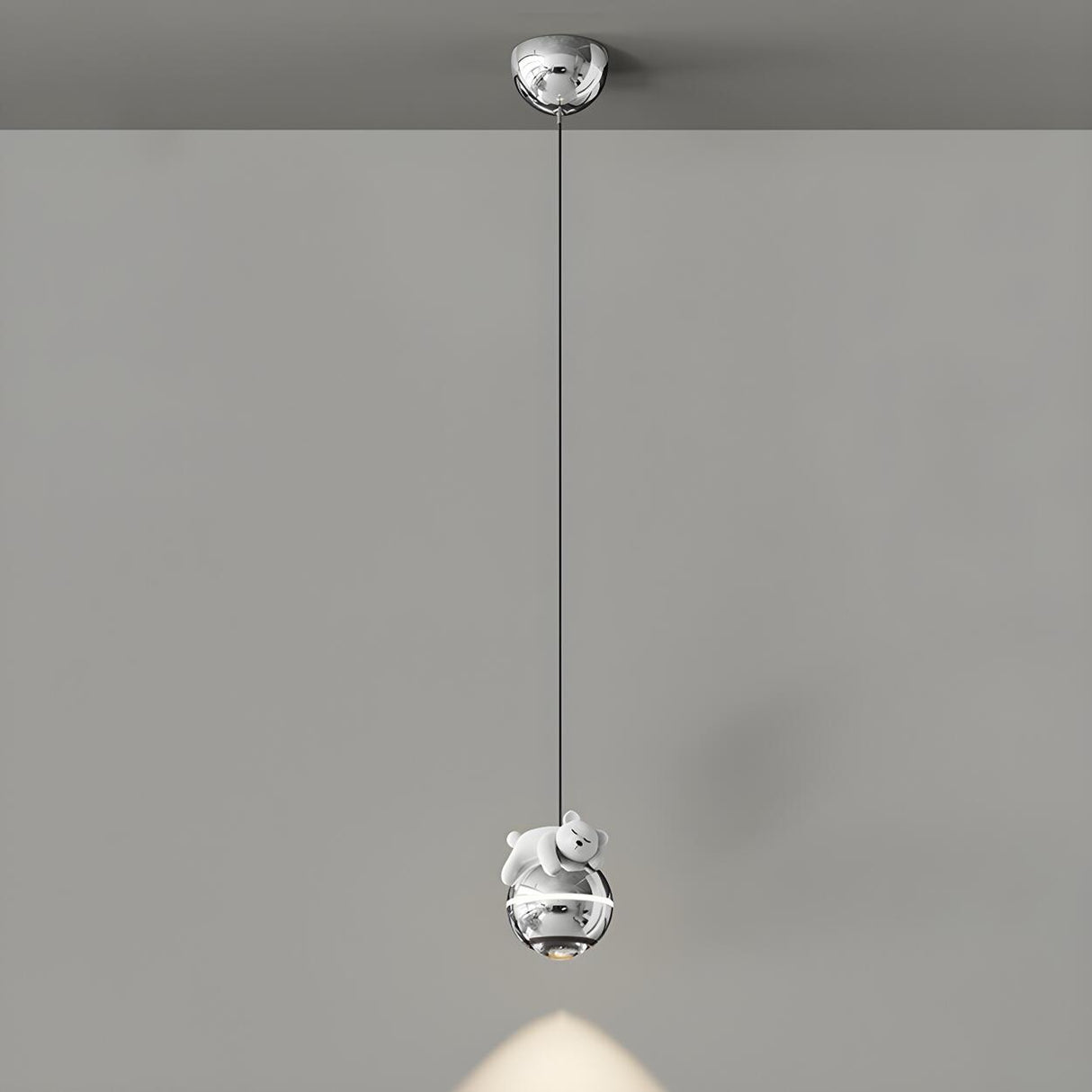 Unique Cute Bear Chrome Globe Children Room Pendant Light Image - 5