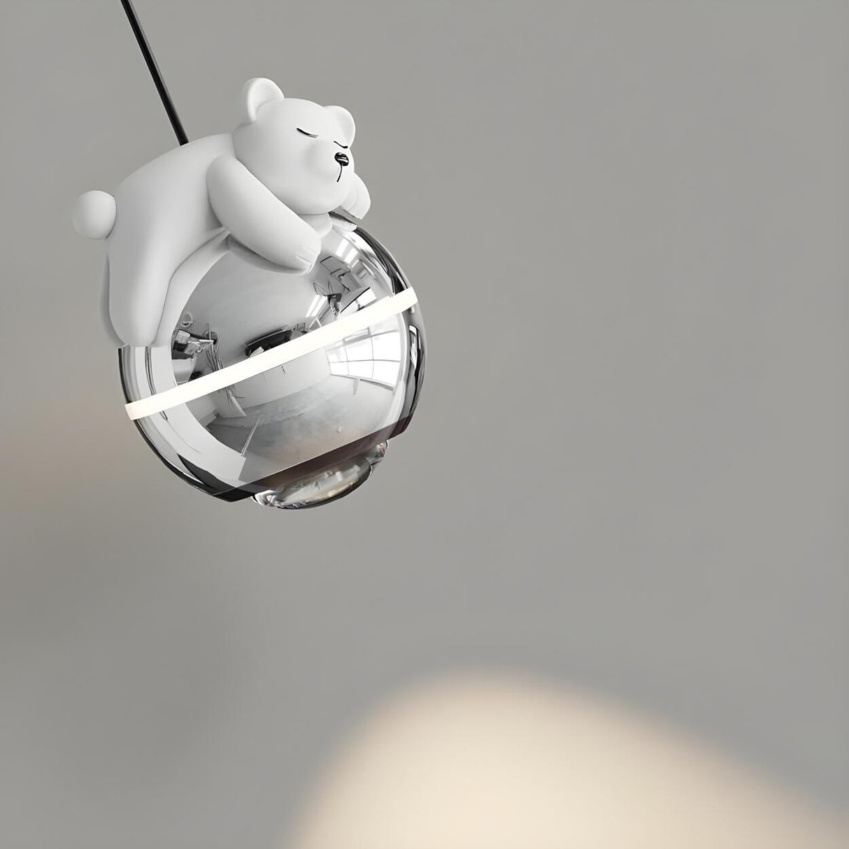 Unique Cute Bear Chrome Globe Children Room Pendant Light Image - 8