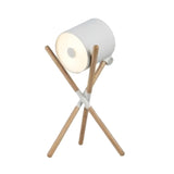 Unique Cylinder Shade Wooden Tripod Base Table Lamp Image - 7