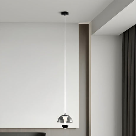 Unique Dining Room Black Glass Chrome Dome Pendant Light Image - 1