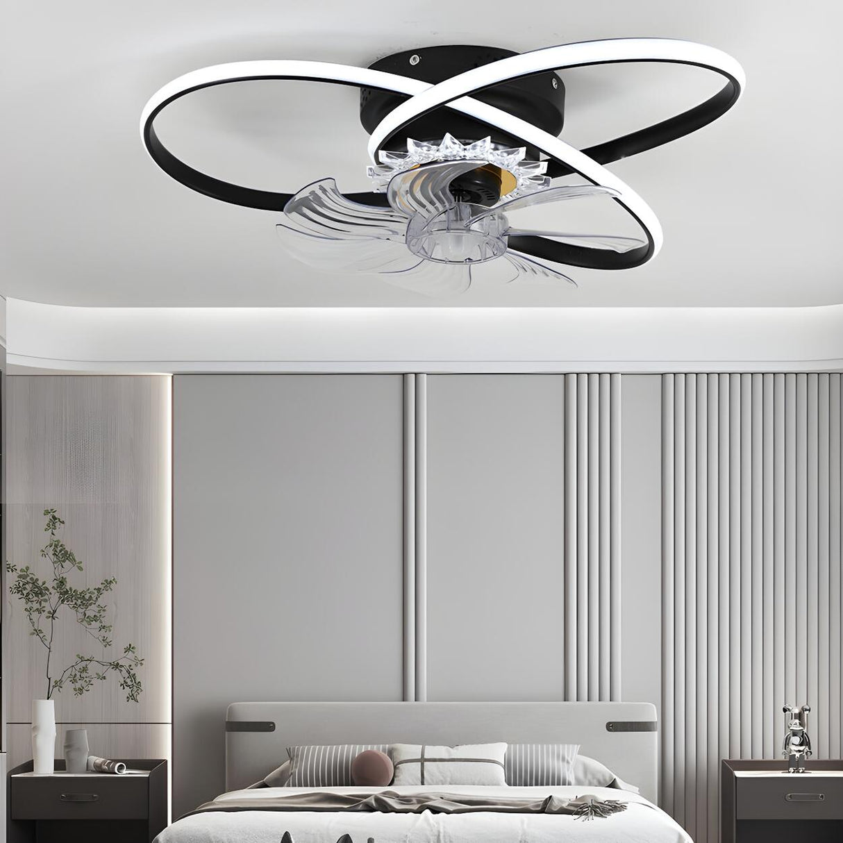 Unique Dual Ring Recessed Ceiling Fan with LED Light Image - 4