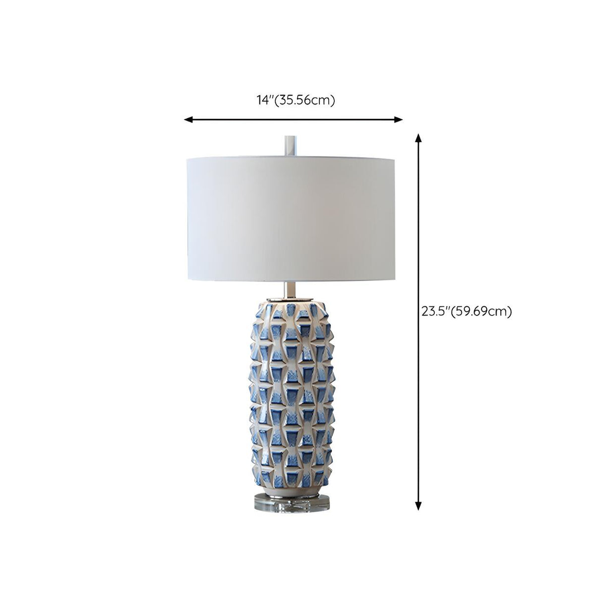 Unique Fabric Drum Shade Ceramic Textured Table Lamp 