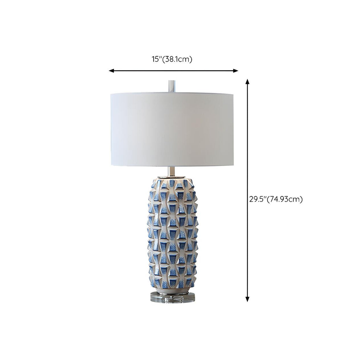 Unique Fabric Drum Shade Ceramic Textured Table Lamp Image - 11