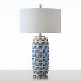 Unique Fabric Drum Shade Ceramic Textured Table Lamp Image - 7