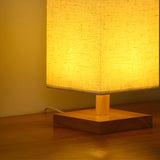 Unique Fabric Shade Wooden Base Rectangular Table Lamp Image - 8