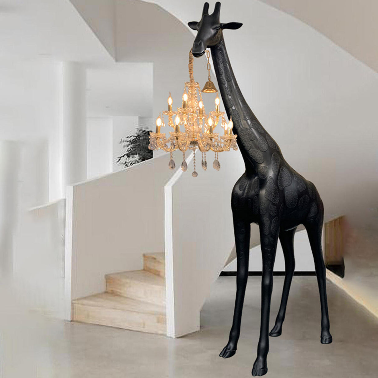 Unique Giraffe Sculpture Crystal Chandelier Floor Lamps Image - 17