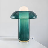 Unique Green Glass Columnar Geometric Modern Table Lamp Image - 6