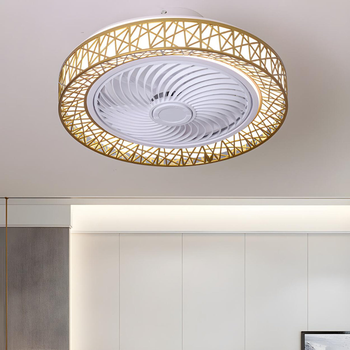 Unique Hollow Round Bladeless Ceiling Fan With Light Image - 1