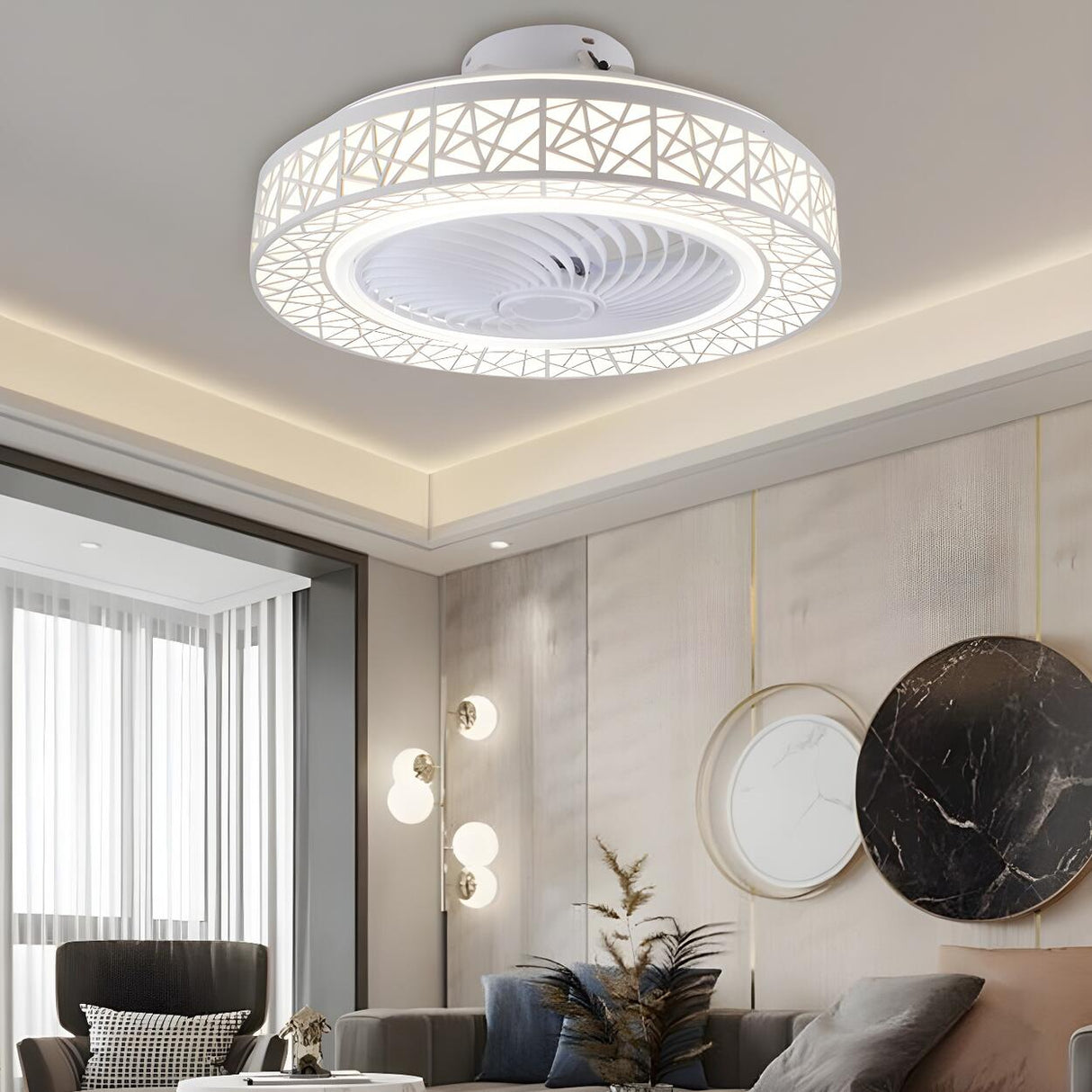 Unique Hollow Round Bladeless Ceiling Fan With Light Image - 16