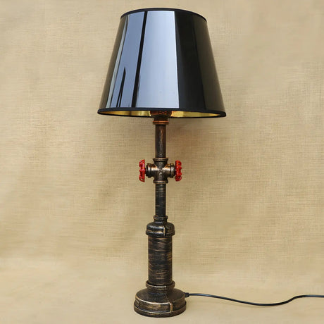 Unique Industrial Black Shade Pipe Base Desk Lamp Image - 1