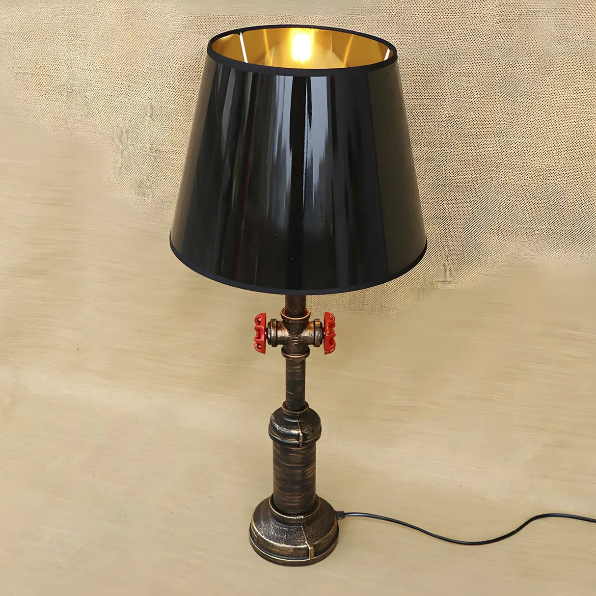 Unique Industrial Black Shade Pipe Base Desk Lamp Image - 2