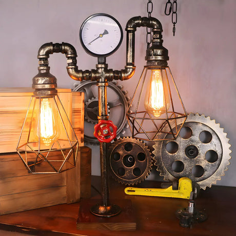 Unique Industrial Pipe Wrought Iron Bedroom Table Lamp Image - 1