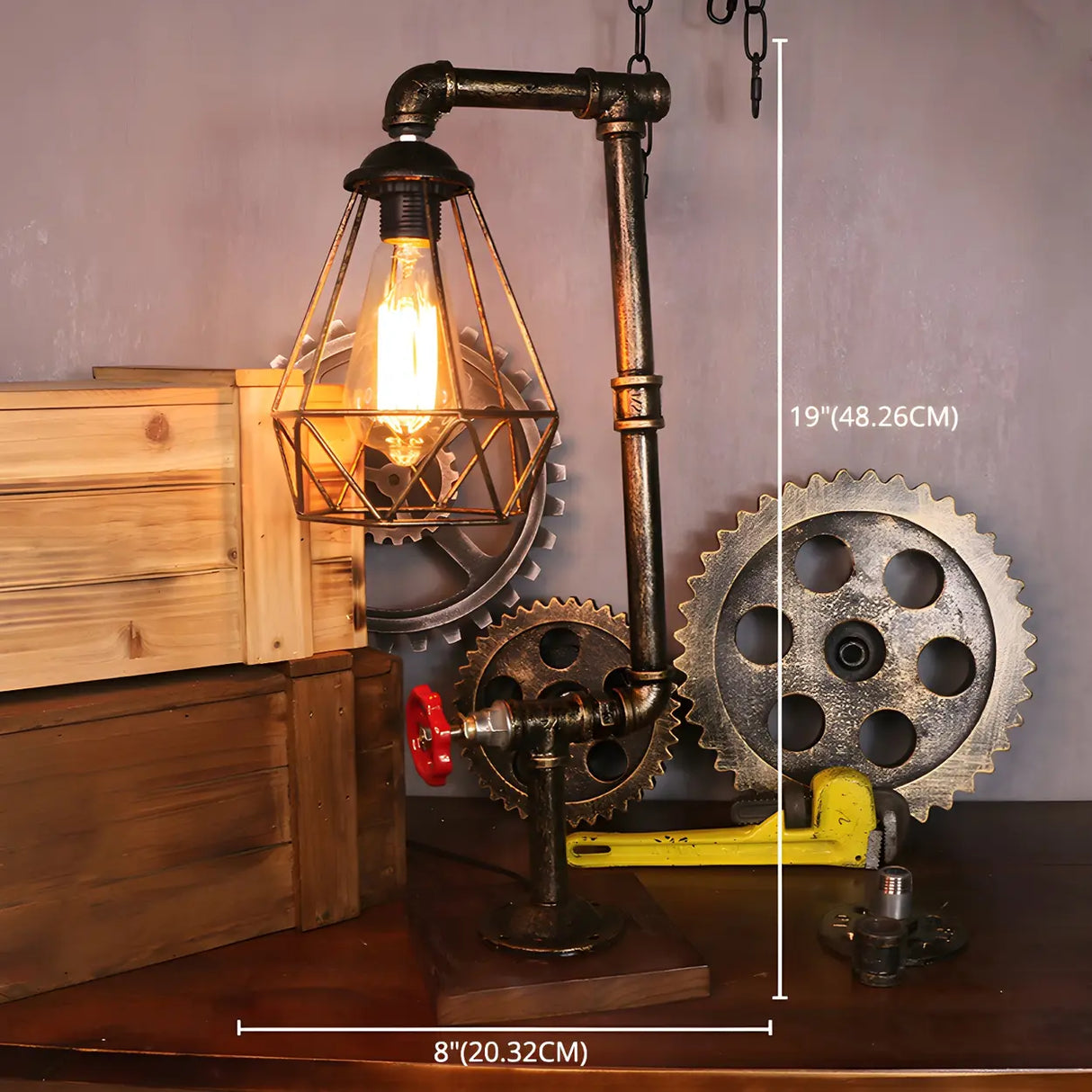 Unique Industrial Pipe Wrought Iron Bedroom Table Lamp Image - 12