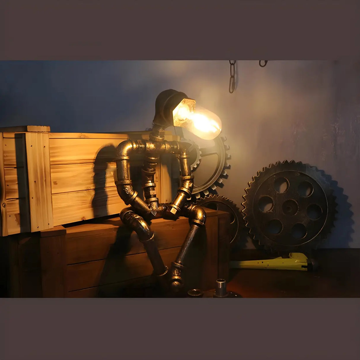 Unique Industrial Pipe Wrought Iron Bedroom Table Lamp Image - 14