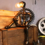 Unique Industrial Pipe Wrought Iron Bedroom Table Lamp Image - 3