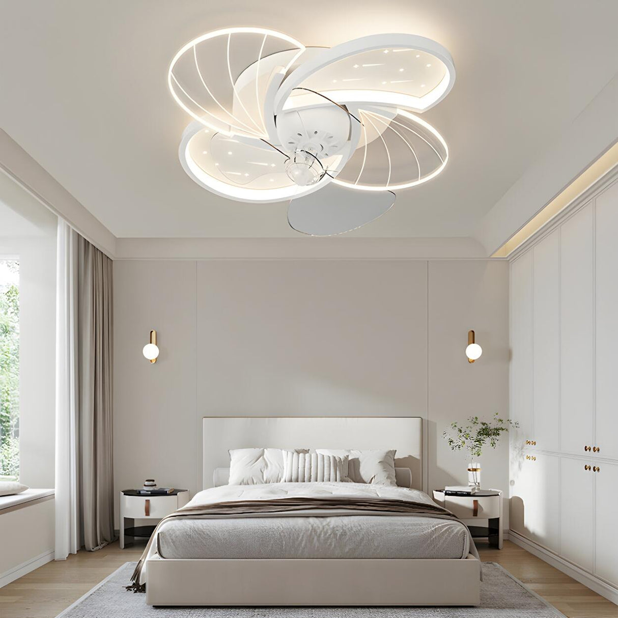 Unique Modern Geometric Hollow Ceiling Fan with Light Image - 19