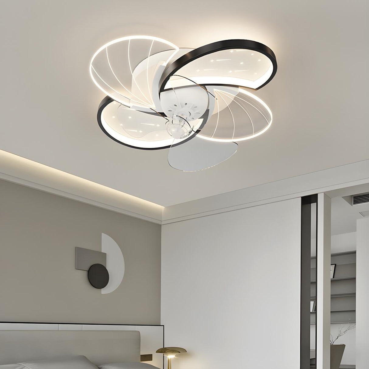 Unique Modern Geometric Hollow Ceiling Fan with Light Image - 4