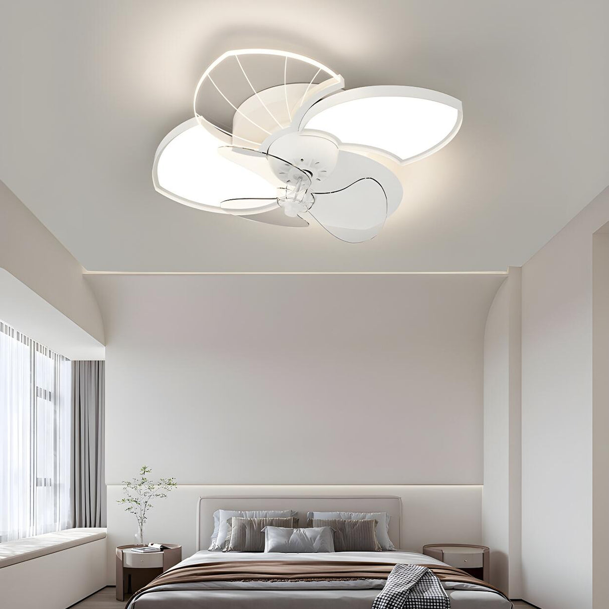 Unique Modern Geometric Hollow Ceiling Fan with Light Image - 5