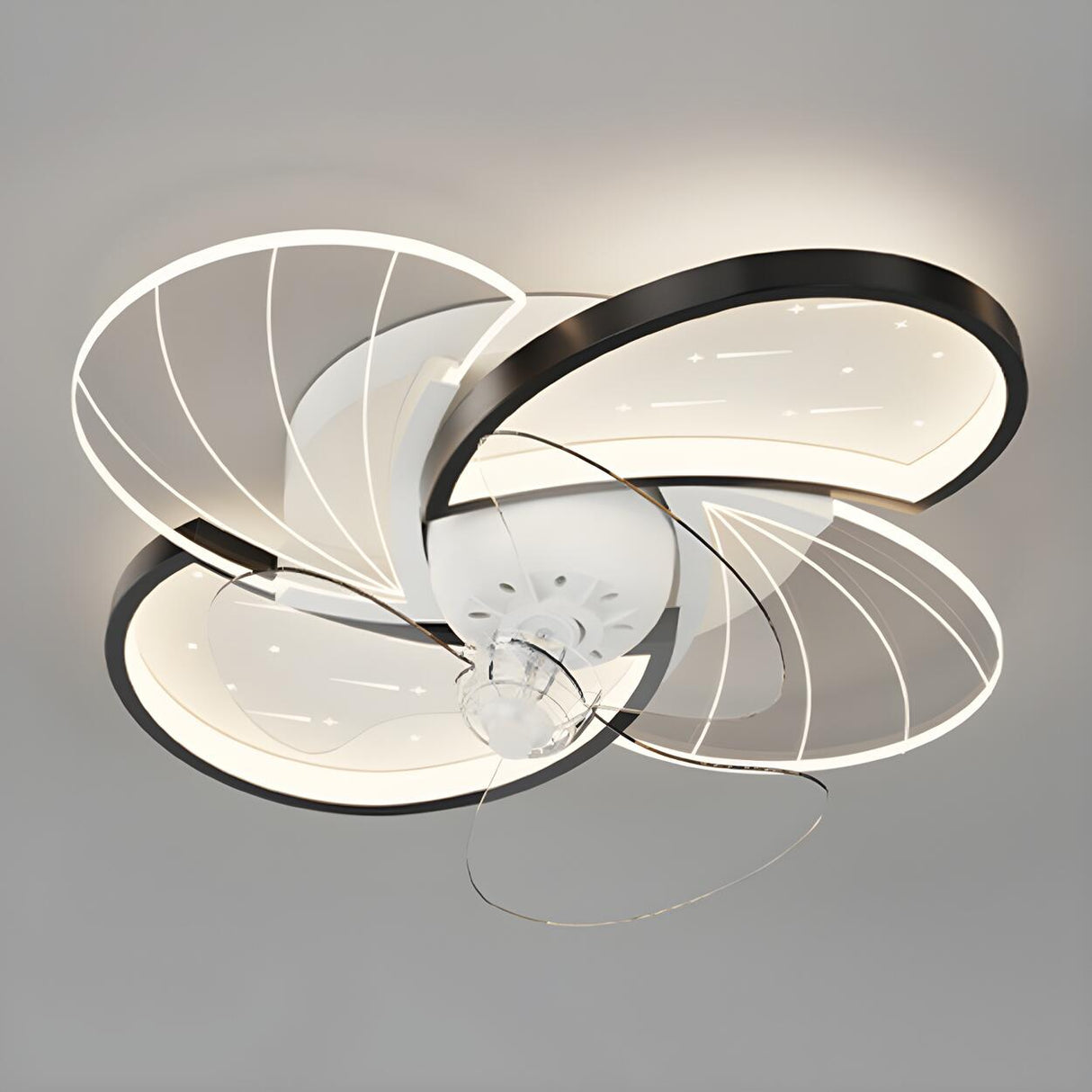 Unique Modern Geometric Hollow Ceiling Fan with Light Image - 6