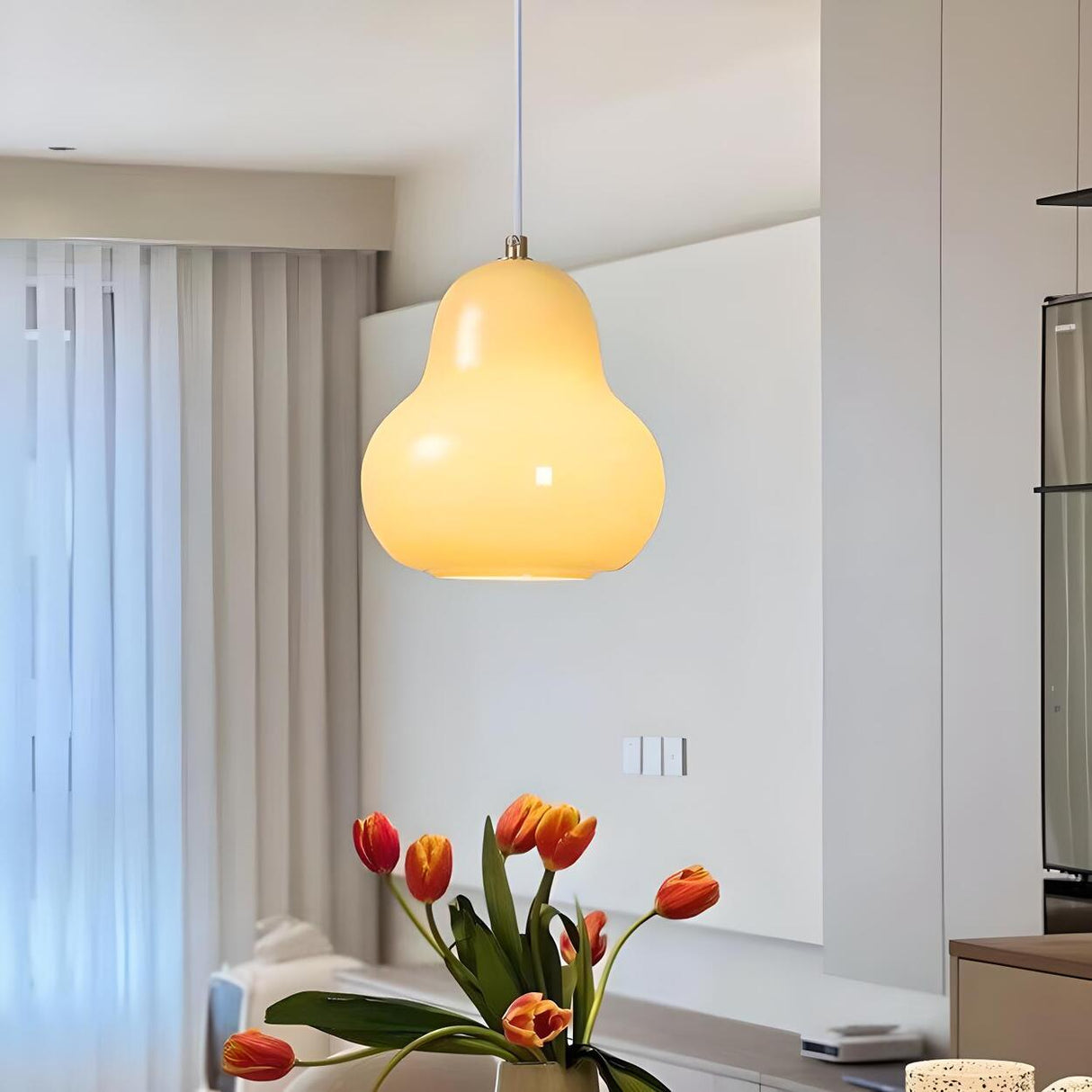 Unique Modern Living Room Gourd White Glass Pendant Light Image - 1