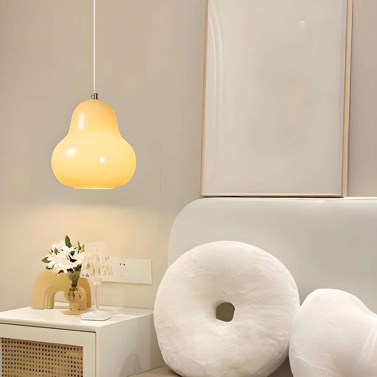 Unique Modern Living Room Gourd White Glass Pendant Light Image - 9