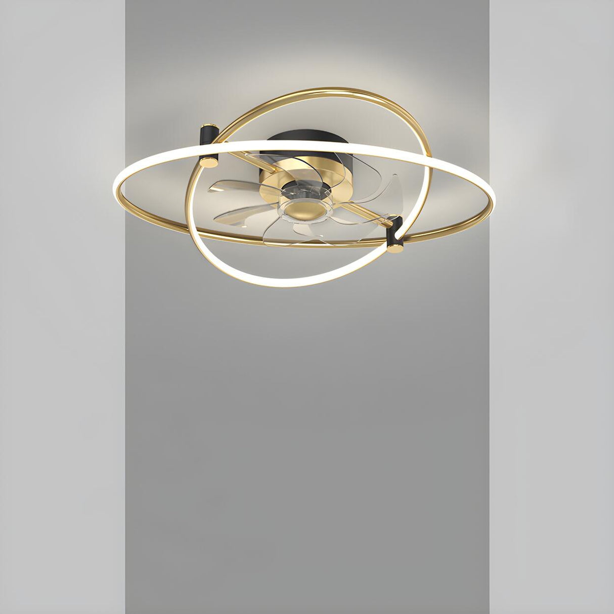 Unique Modern Metal Double Ring Ceiling Fan with Light Image - 6