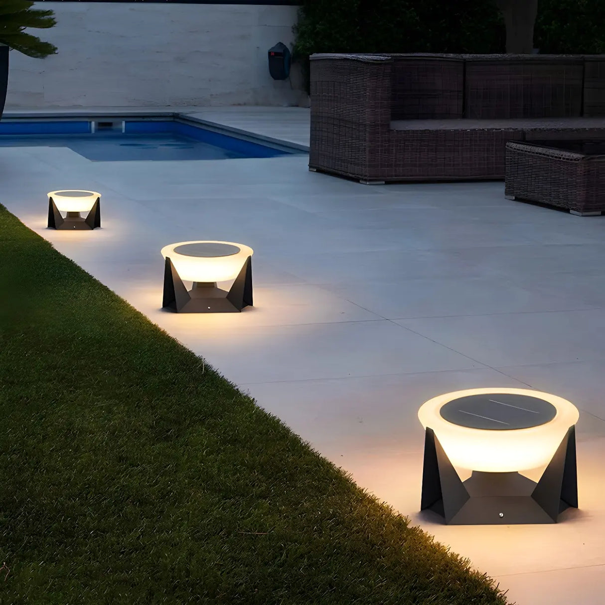 Unique Modern Round Solar LED Outdoor Pathway Lamp Image - 1