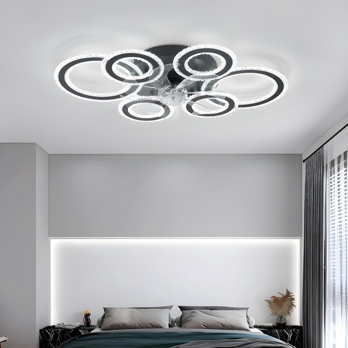 Unique Multi-Ring Geometric Flush Ceiling Fan Light Image - 1