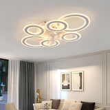 Unique Multi-Ring Geometric Flush Ceiling Fan Light Image - 4