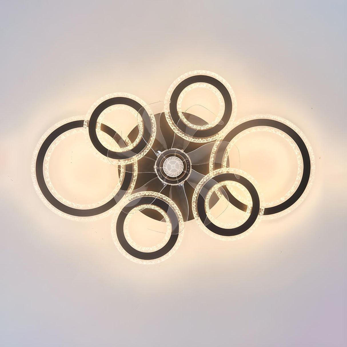 Unique Multi-Ring Geometric Flush Ceiling Fan Light Image - 8