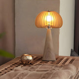 Unique Mushroom Shape Cone Wood Veneer Base Table Lamp Image - 11