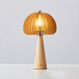 Unique Mushroom Shape Cone Wood Veneer Base Table Lamp Image - 2