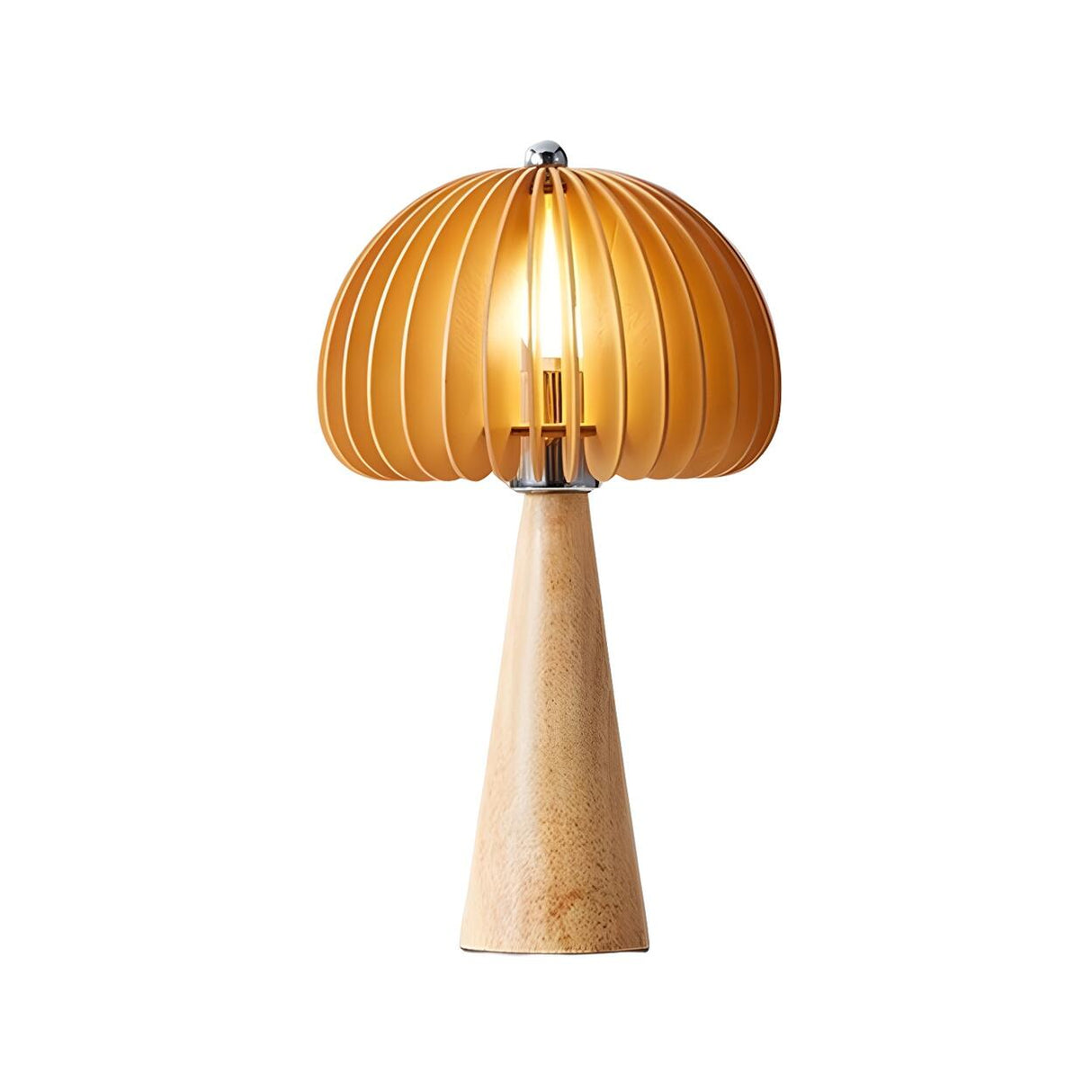 Unique Mushroom Shape Cone Wood Veneer Base Table Lamp Image - 6