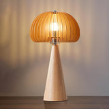 Unique Mushroom Shape Cone Wood Veneer Base Table Lamp Image - 7