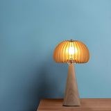 Unique Mushroom Shape Cone Wood Veneer Base Table Lamp Image - 9