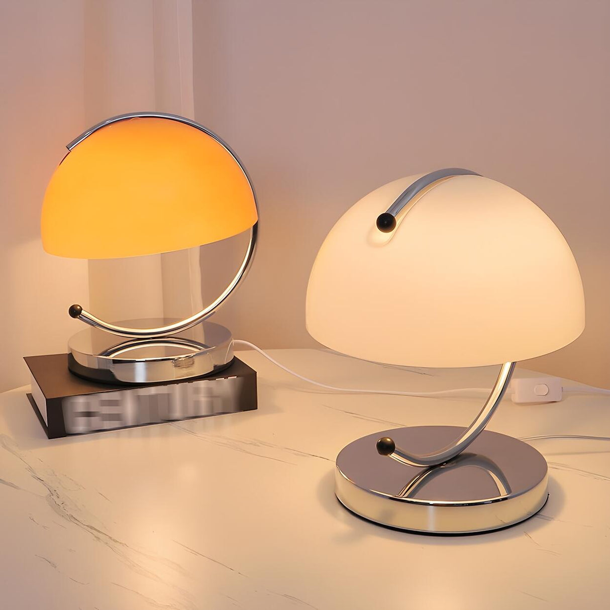 Unique Orange Circle Dome Shape Glass Decor Table Lamp Image - 15