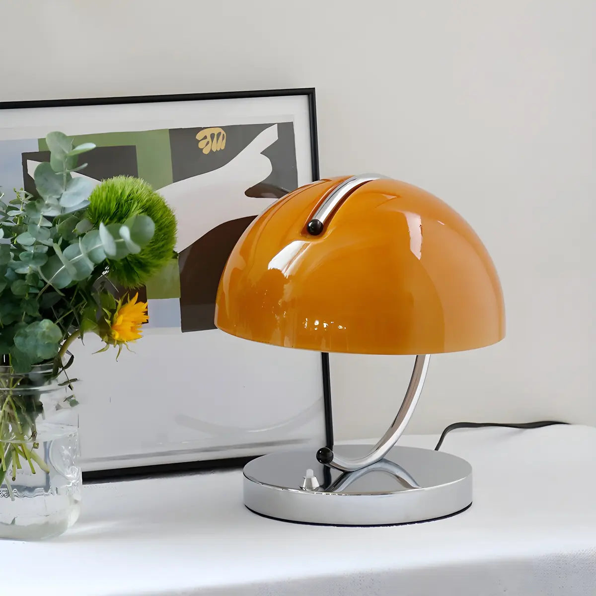 Unique Orange Circle Dome Shape Glass Decor Table Lamp Image - 2