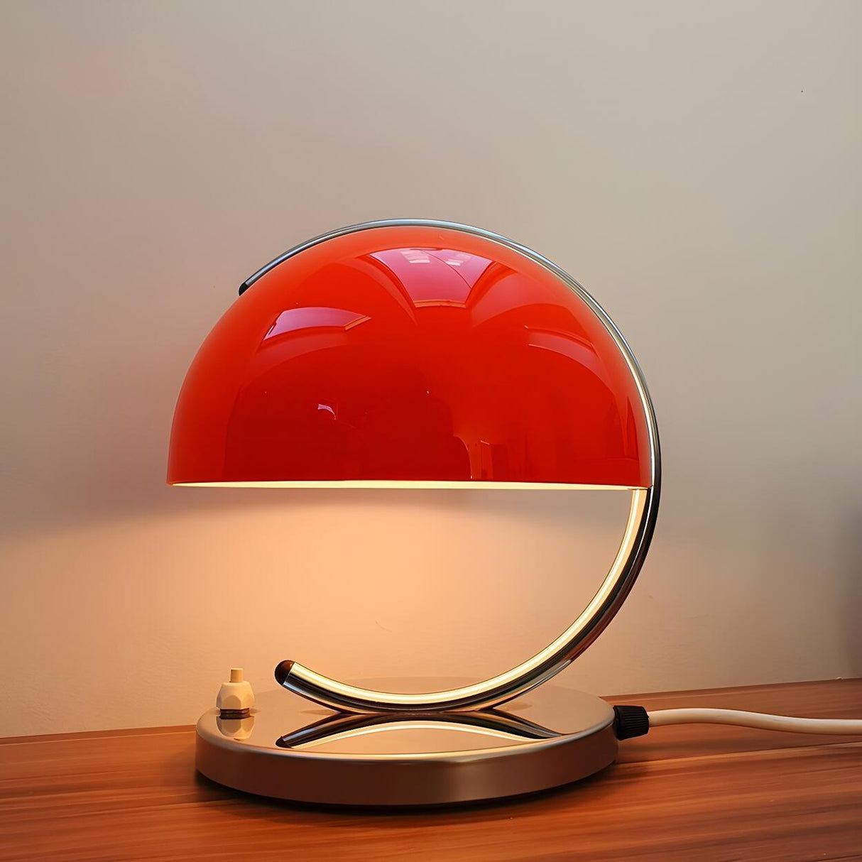 Unique Orange Circle Dome Shape Glass Decor Table Lamp Image - 3