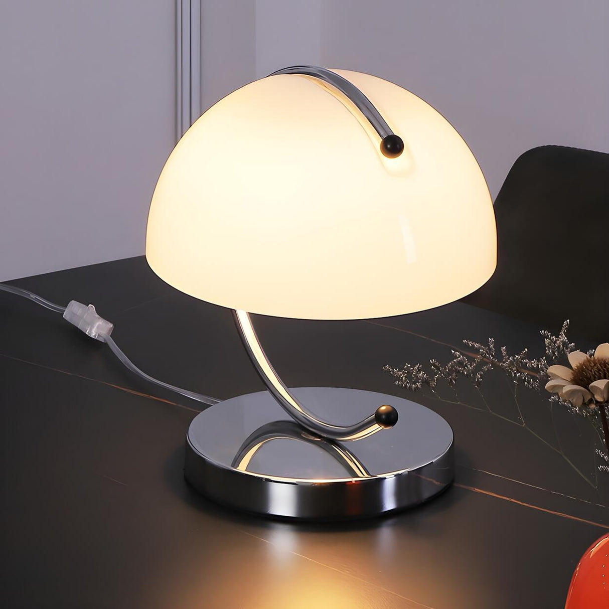 Unique Orange Circle Dome Shape Glass Decor Table Lamp Image - 4