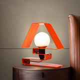 Unique Orange Geometric Ball Shade Metal Table Lamp Image - 1