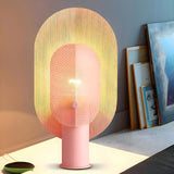 Unique Oval Grid Pink Metal Decorative Table Lamp Image - 1