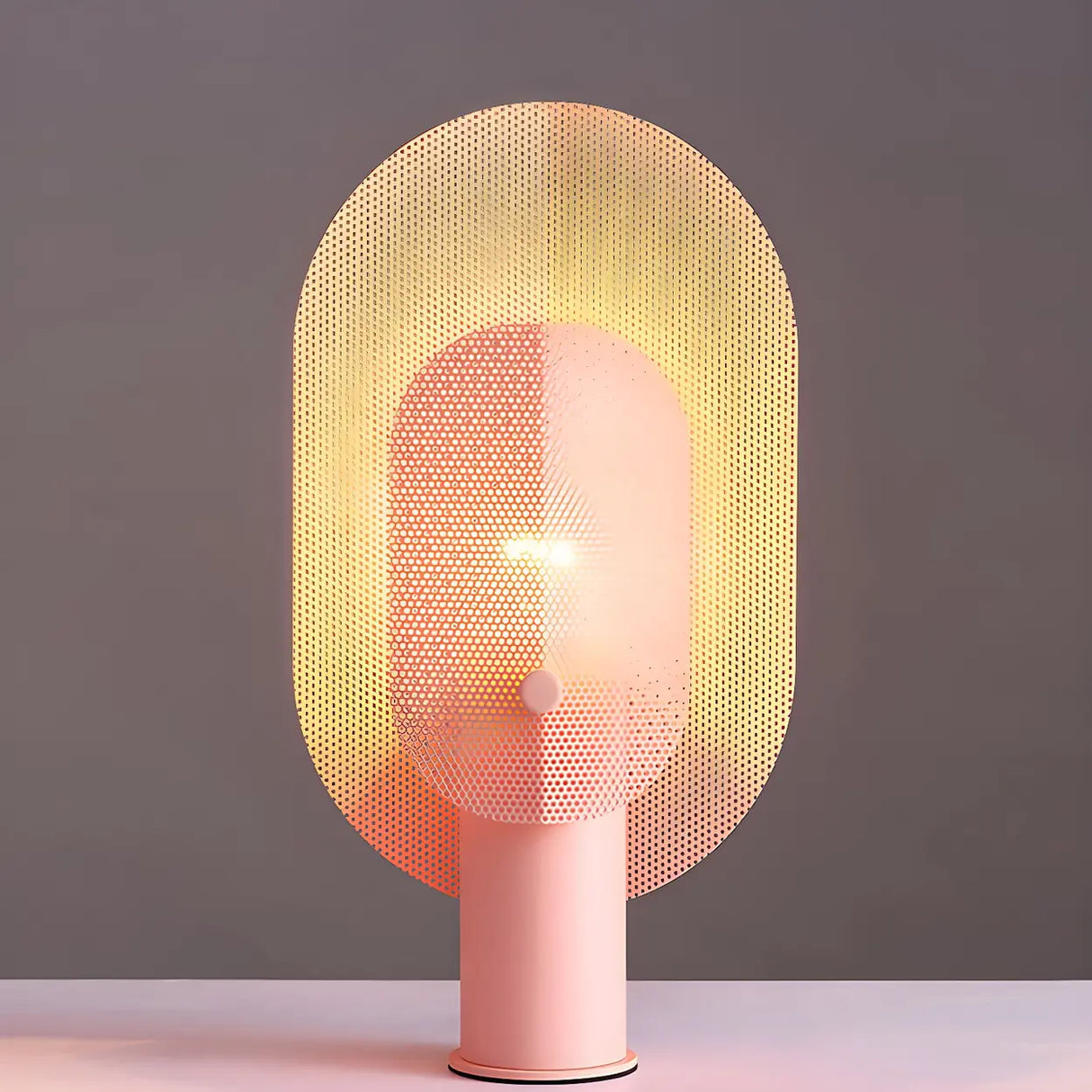 Unique Oval Grid Pink Metal Decorative Table Lamp Image - 11