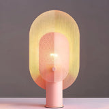 Unique Oval Grid Pink Metal Decorative Table Lamp Image - 11