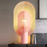 Unique Oval Grid Pink Metal Decorative Table Lamp Image - 12