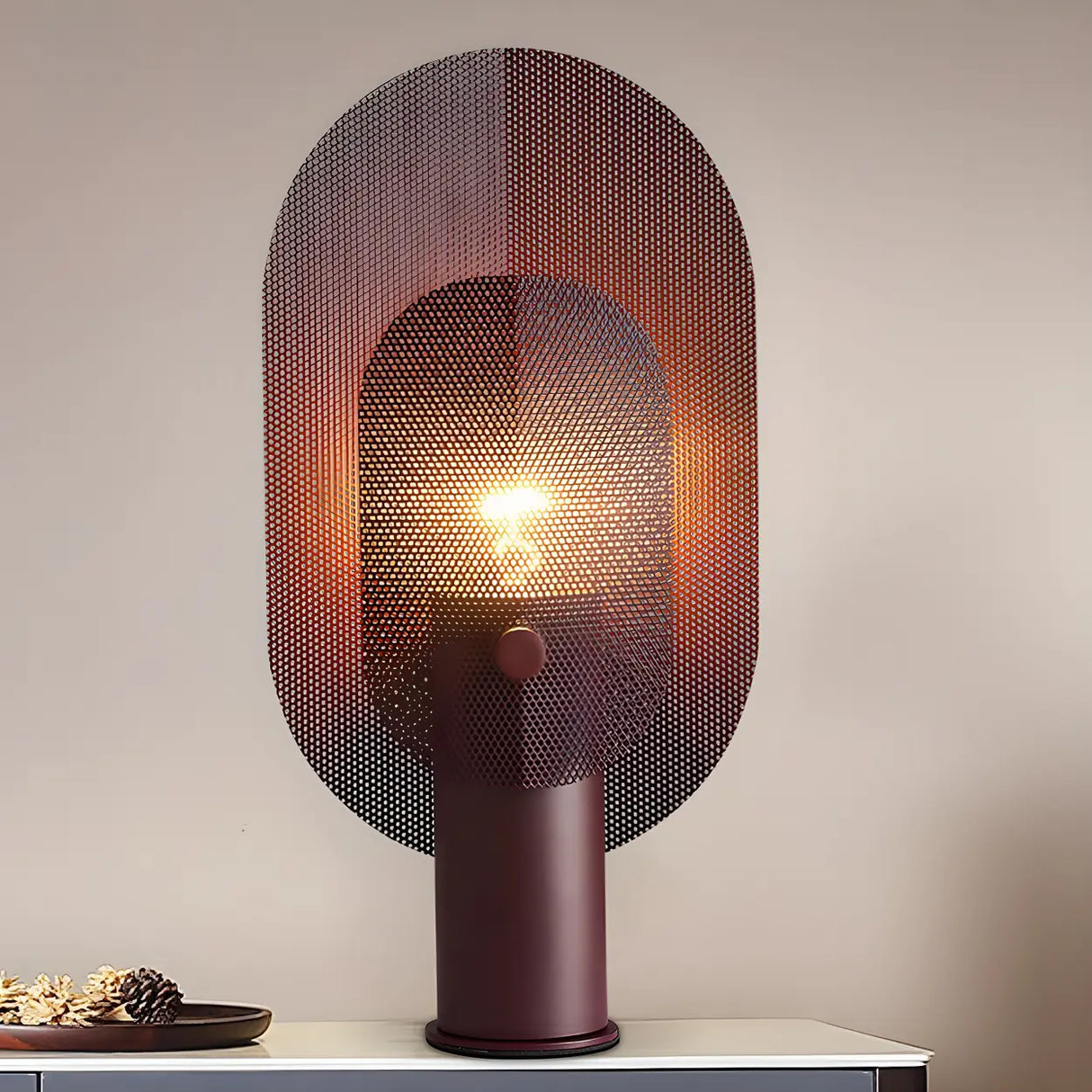 Unique Oval Grid Pink Metal Decorative Table Lamp Image - 3