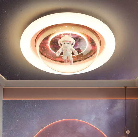 Unique Pink Circular Astronaut Flush Mount Ceiling Lamp Image - 1